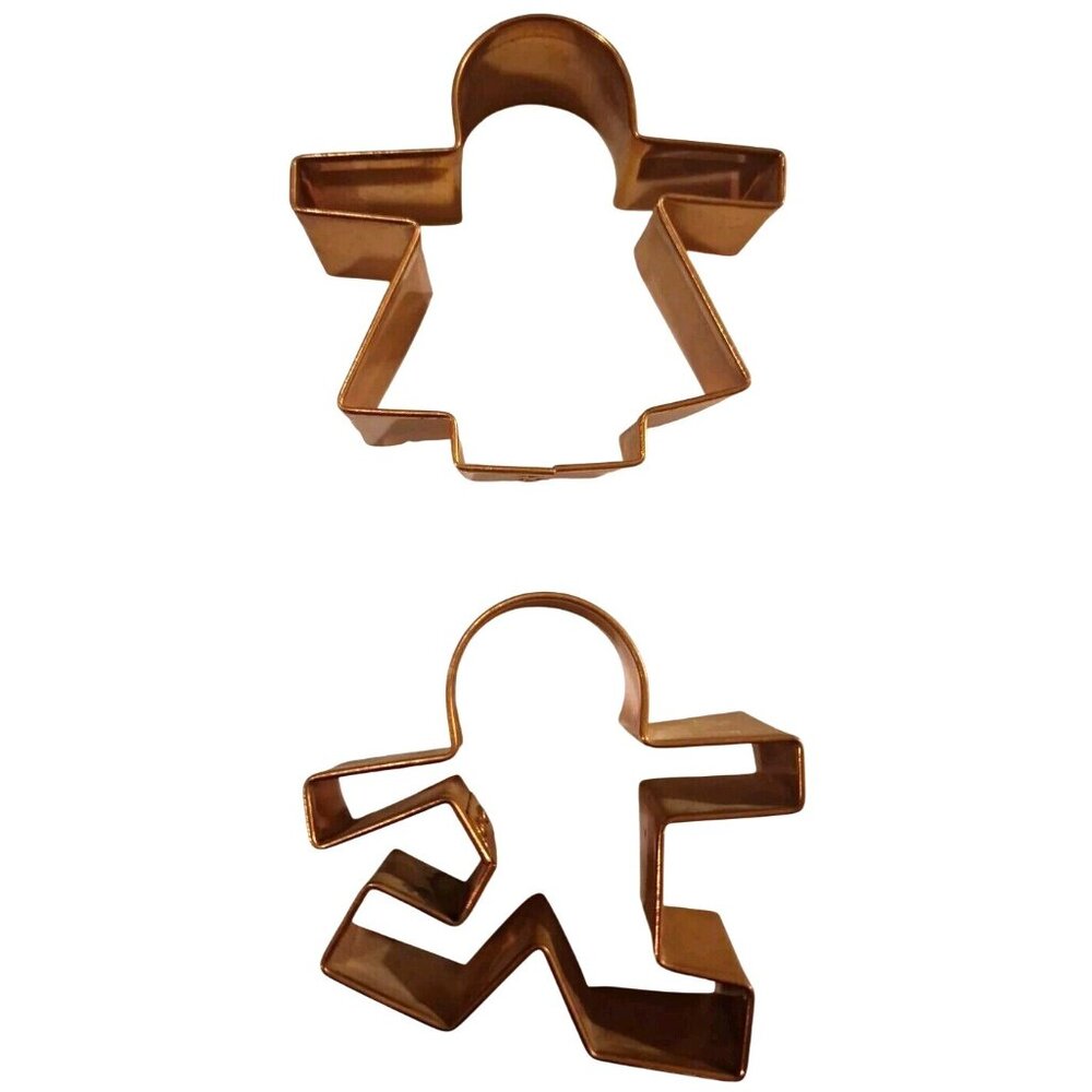 Copper Gingerbread Boy Girl Cookie Cutters 4" Christmas Holiday Riveted Vintage - Picture 1 of 8